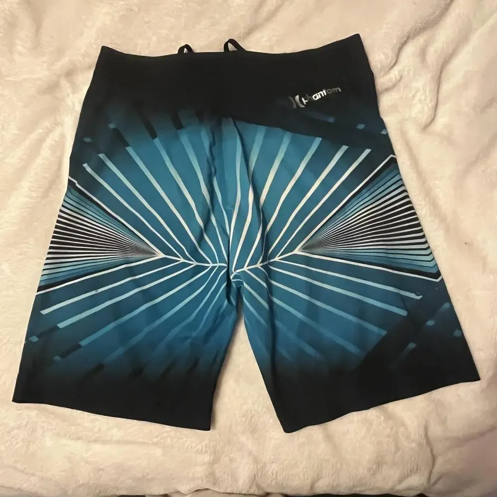 Hurley Board Shorts Mens Size 30 Blue Geometric Polyester Spandex Drawstring